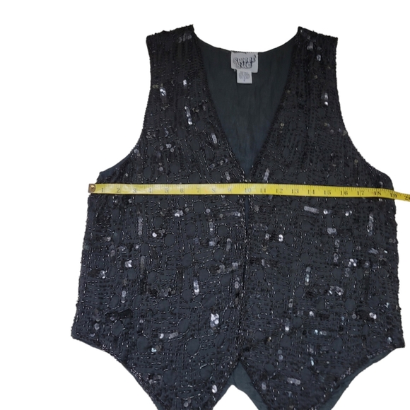 Sweet Sue Black Silk Vest with Black Bugle Beads & Sequins. Sz S - Picture 6 of 10